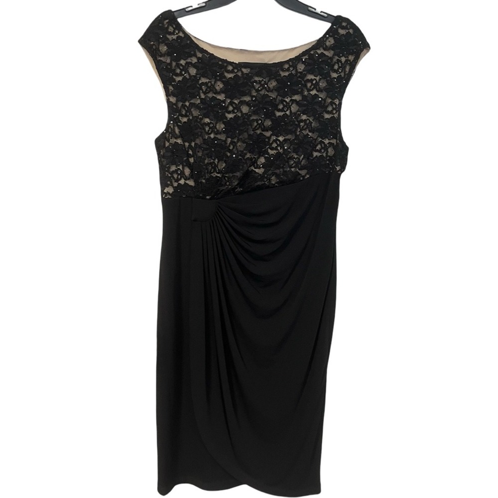 NWT Connected Apparel Black‎ Lace Sequin Draped Sheath Dress Size 16